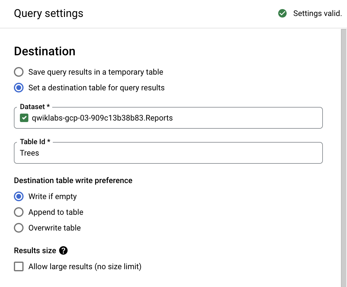 El cuadro de diálogo Configuración de consulta en el que se muestra la configuración actualizada