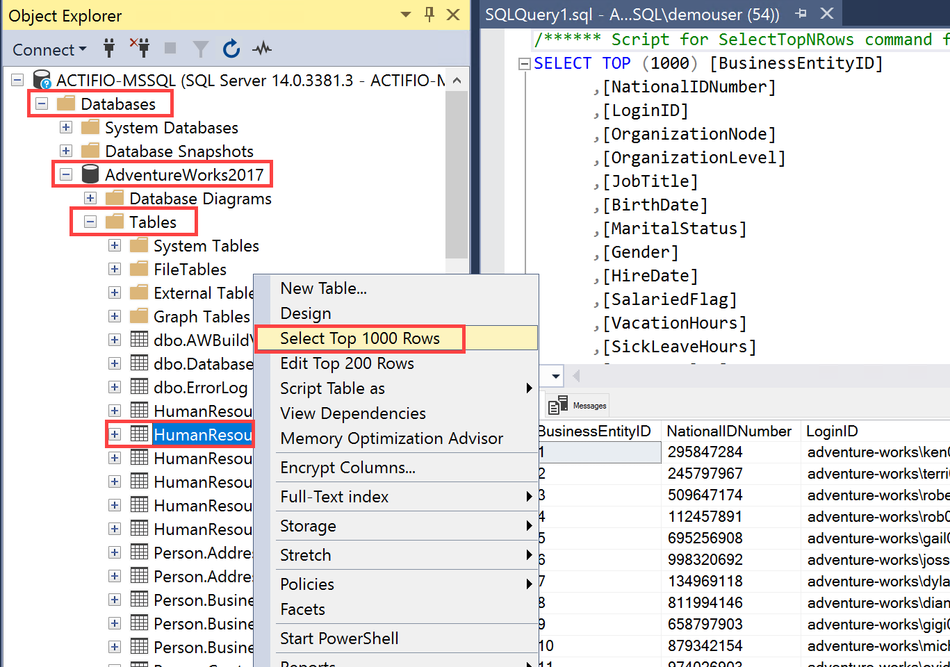 All menu options within the navigation path highlighted, along with the Select Top 1000 data.