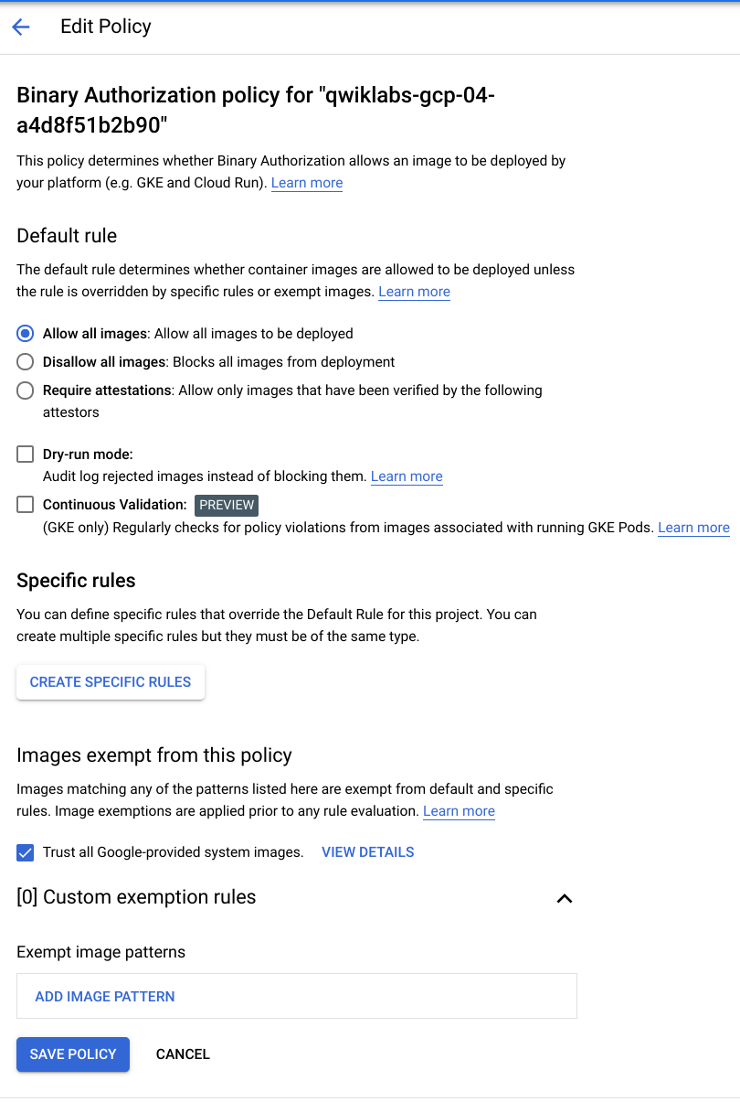 Edit policy page
