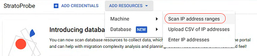 El menú desplegable Add Resources, donde se destaca la opción Scan IP address ranges en el menú secundario Machine.