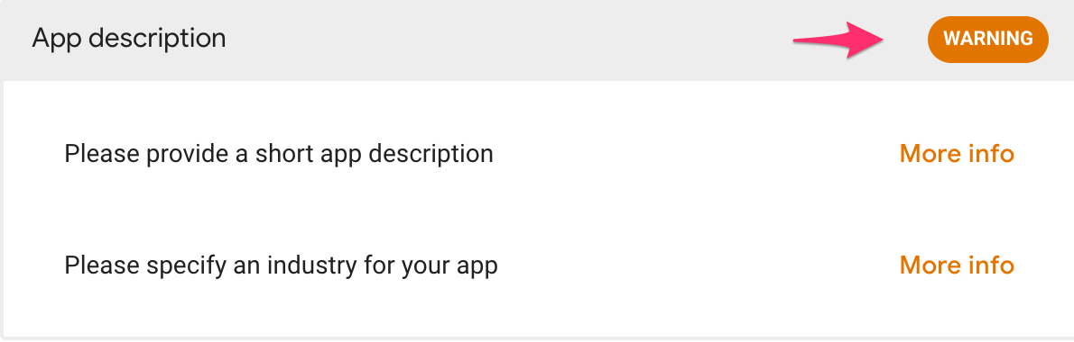 app description page displaying the warning button