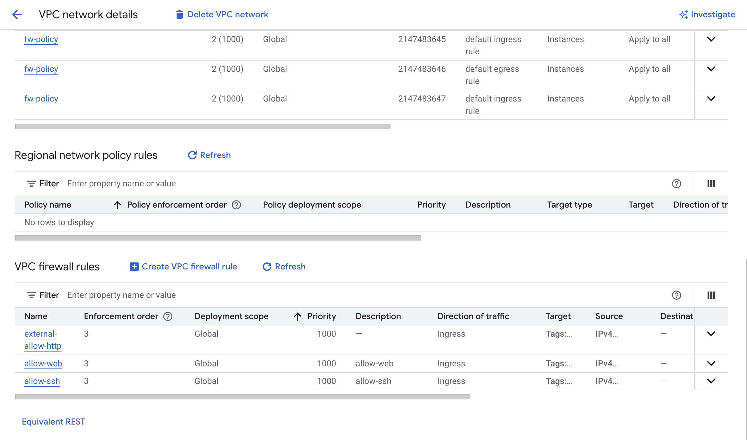 red arrow pointing to where the VPC firewall rule is on the Firewall tab
