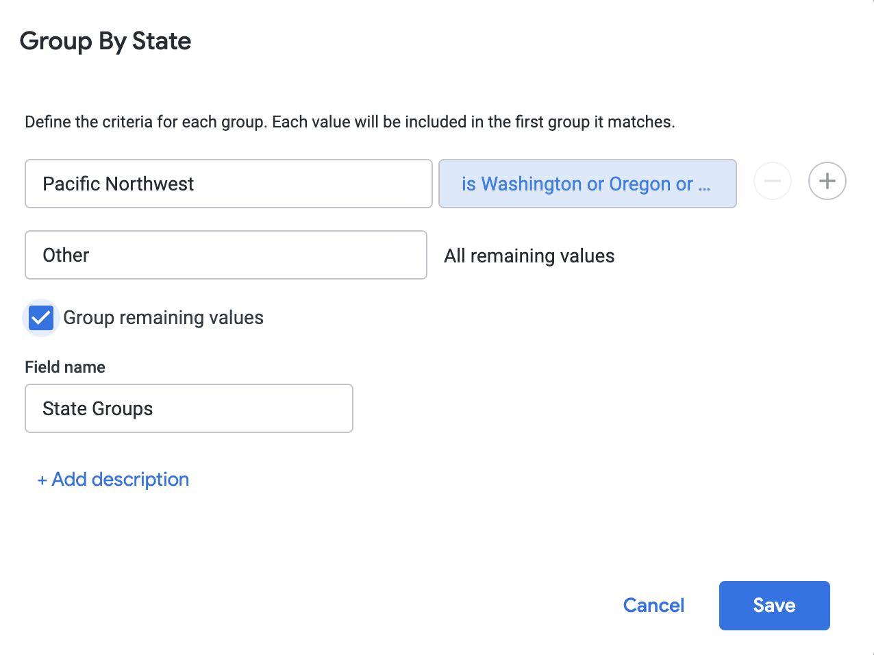 Group By State dialog box
