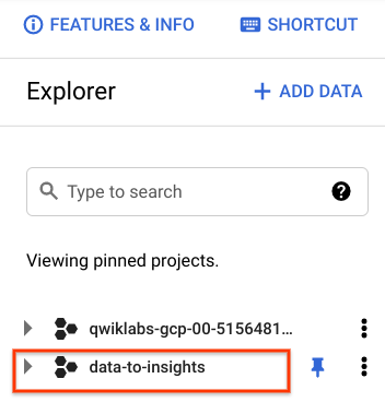 BigQuery projects panel