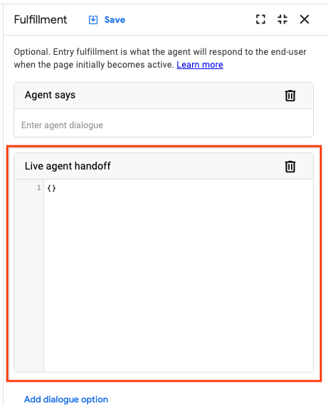 Live agent handoff text field