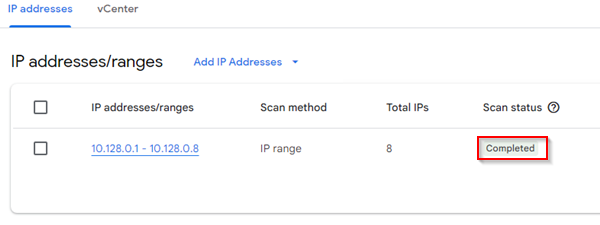 The IP range scan completed.