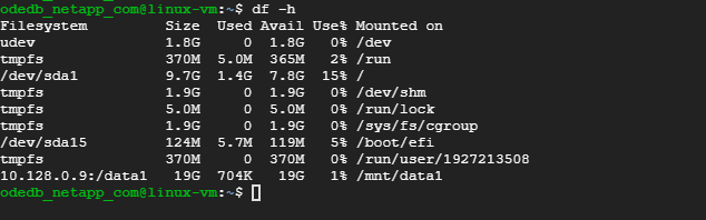 The df -h command output