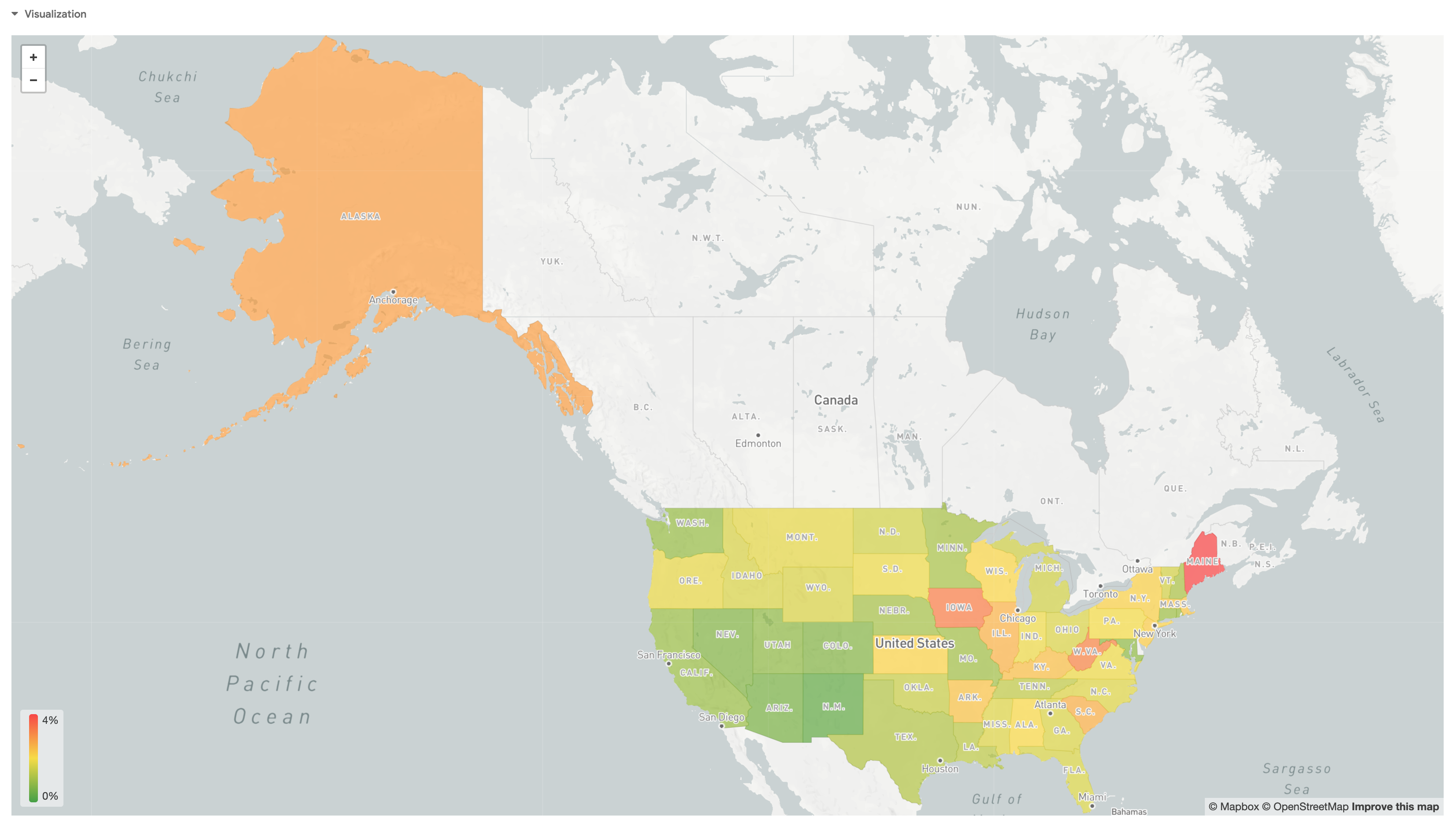 Percent of Flights Cancelled by Aircraft Origin 2004 map