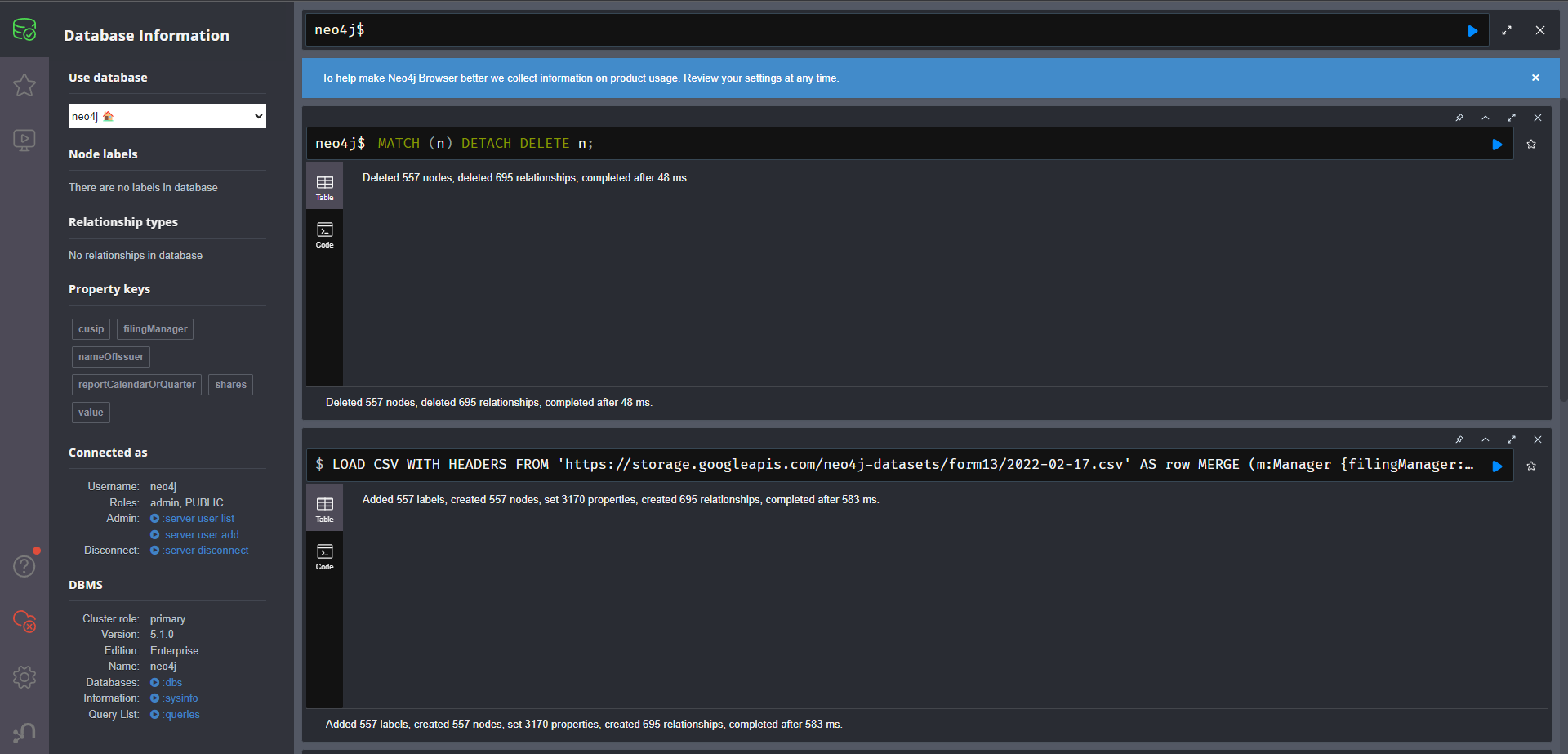 No data displayed within Neo4j.