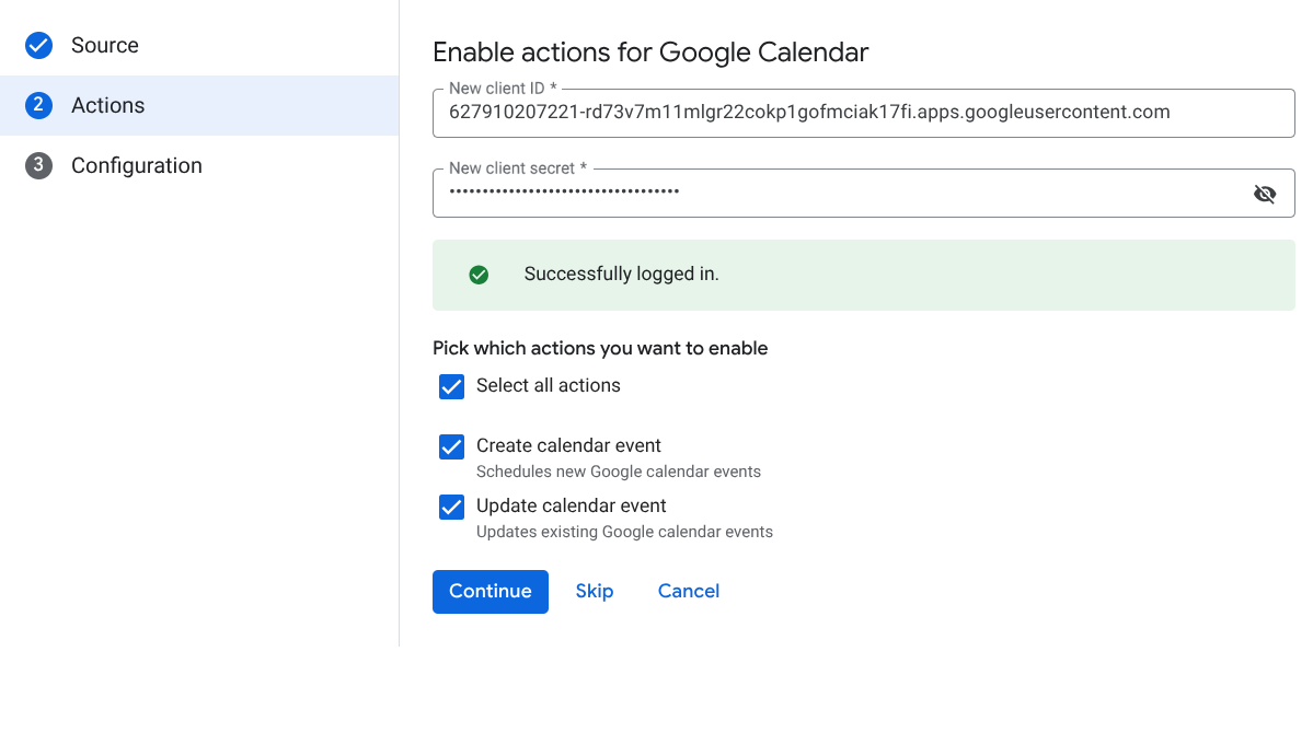 Enable Calendar Actions Datastore