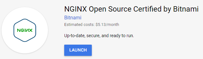 The Nginx Open Source Certified by Bitnami tile, which includes a Launch button.