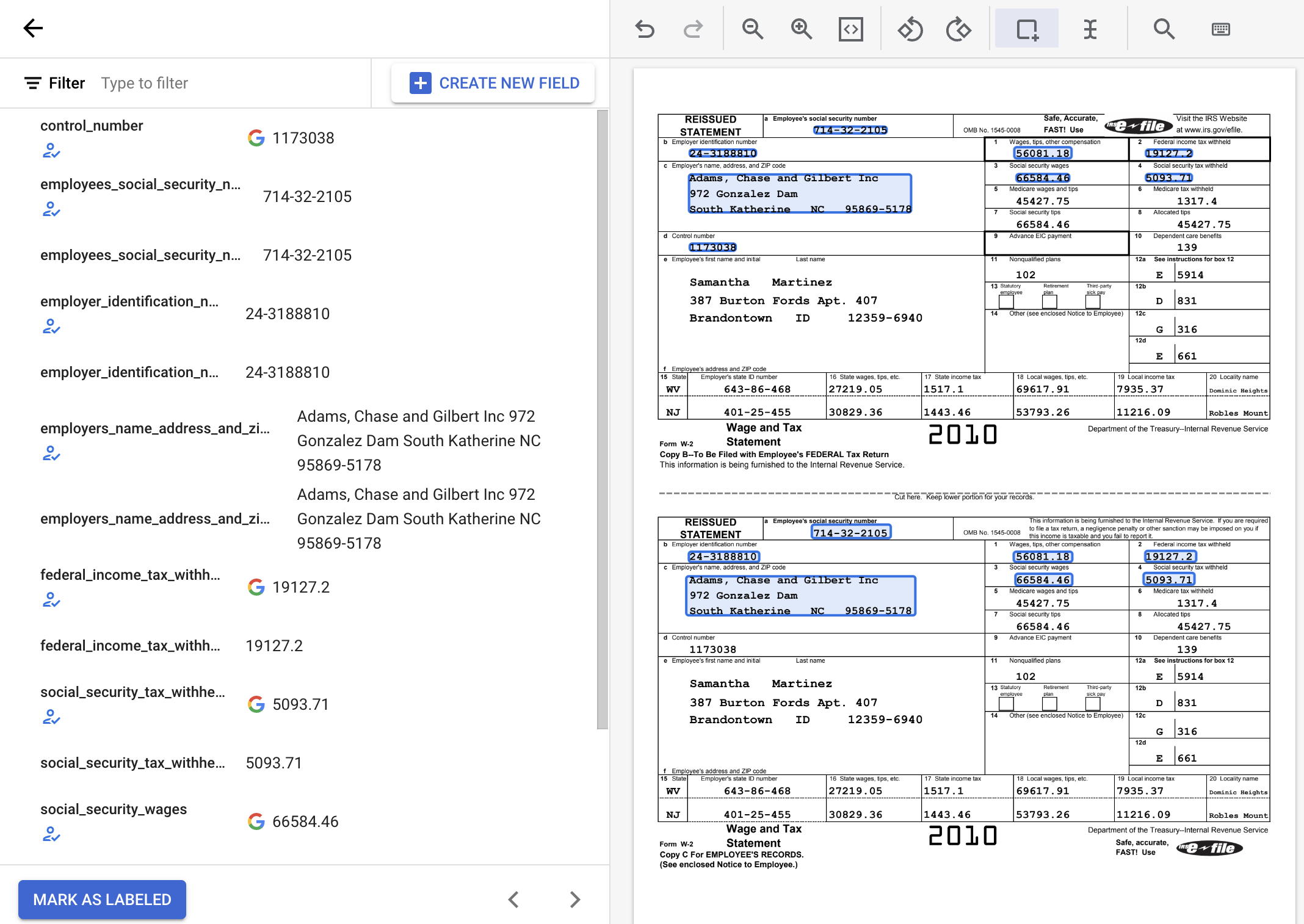 labeled W-2 document
