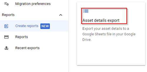 Export Assets Details tile.