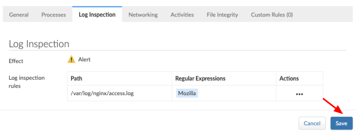 Log Inspection tabbed page