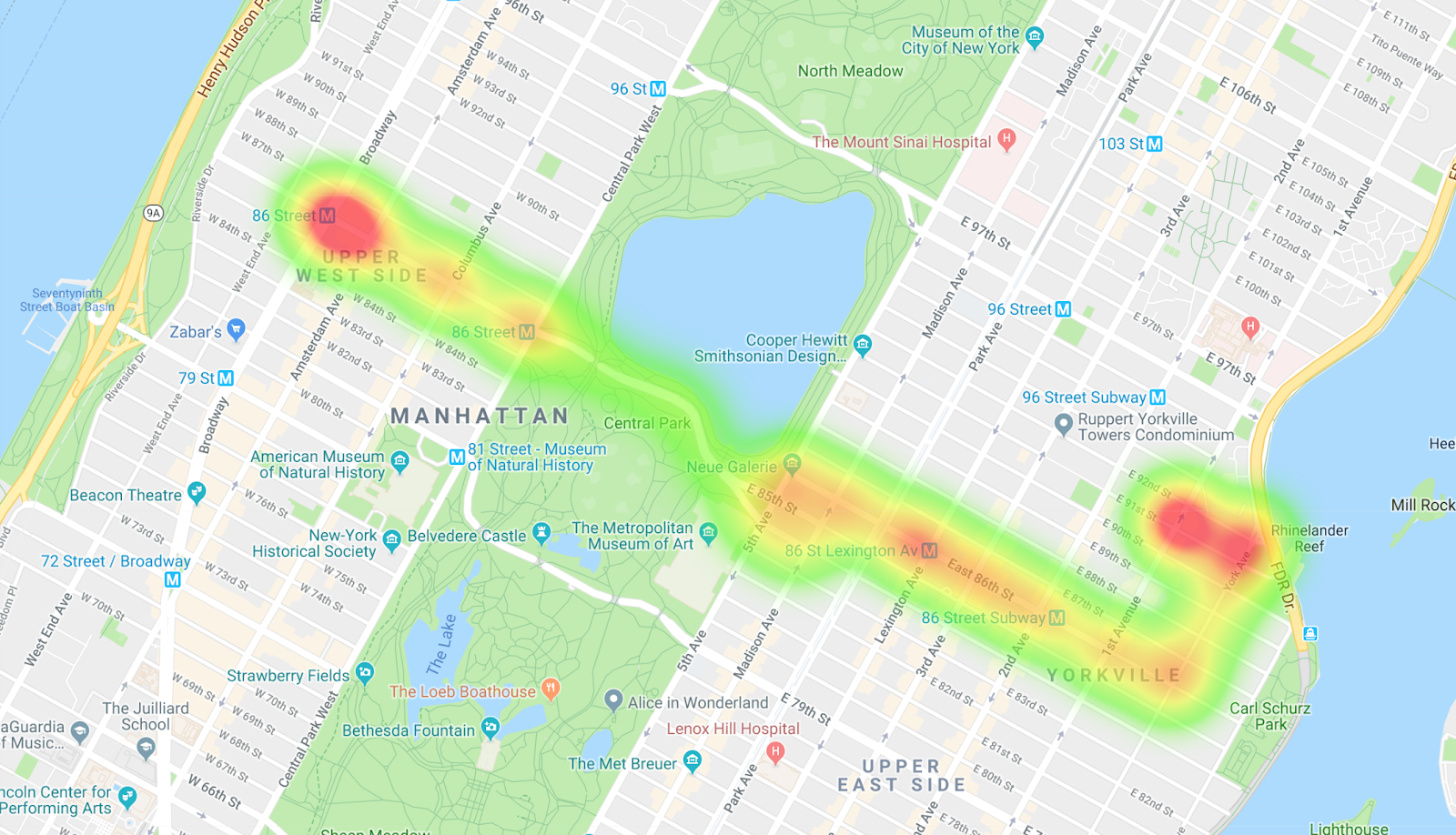 A heatmap of Manhattan.