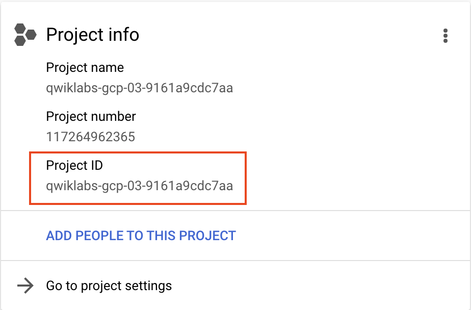 The Project ID highlighted in the Project Info section