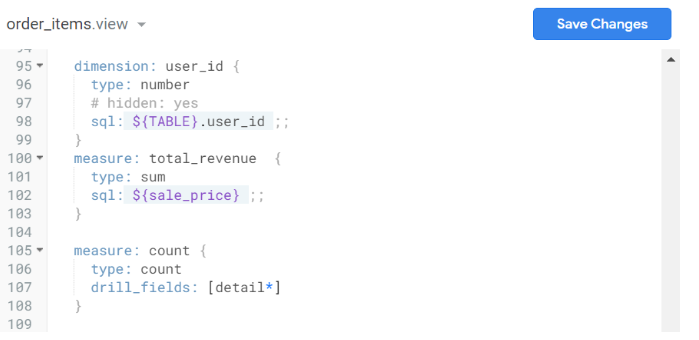 The total revenue measure listed in the order_items.view code.