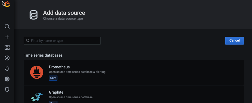 The Add data source page