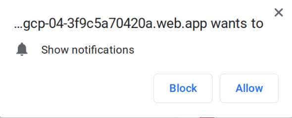 Notification permission dialog box with Block and Allow buttons