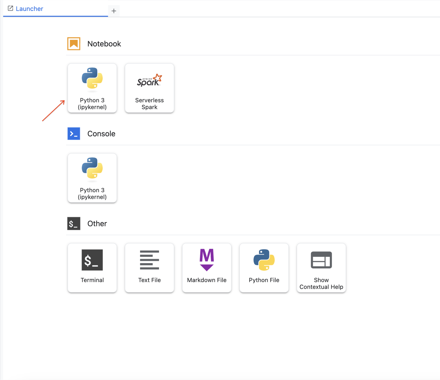 La tarjeta de Python 3 destacada en el selector