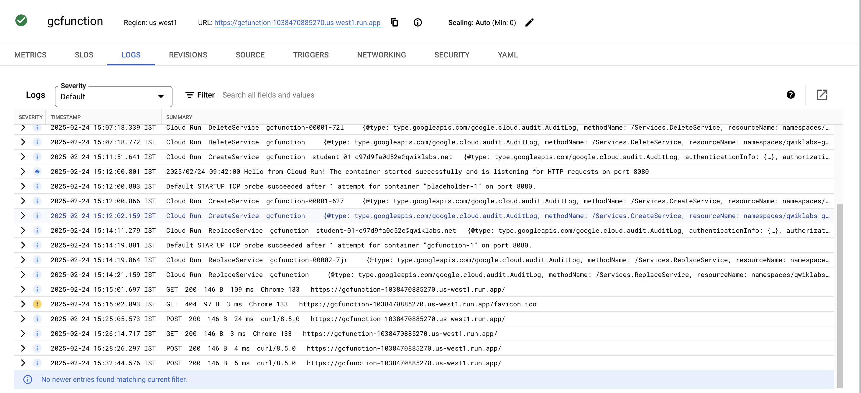 Log history on Query results page