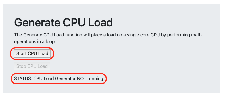 Start CPU Load button and status highlighted in the Generate CPU Load section