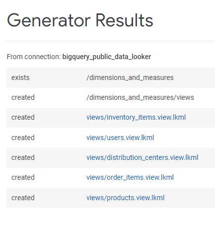 Los resultados del generador de la conexión bigquery_public_data_looker.