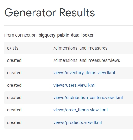 Os Resultados do gerador da conexão bigquery_public_data_looker.