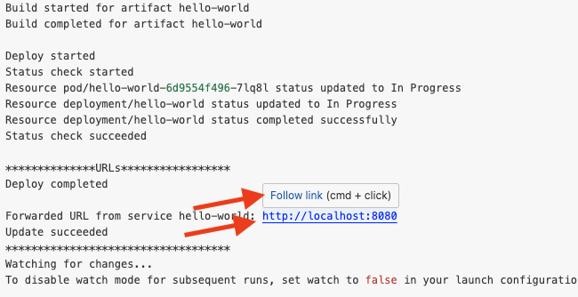 highlighted localhost URL and follow links
