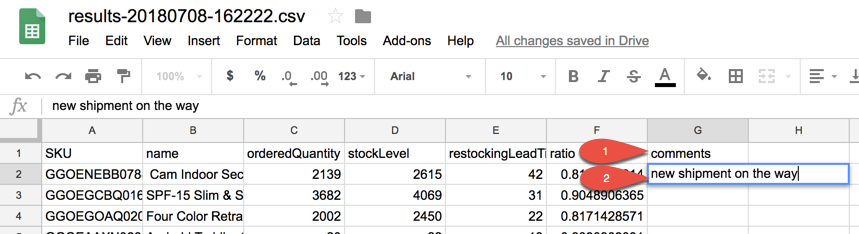 Column G highlighted