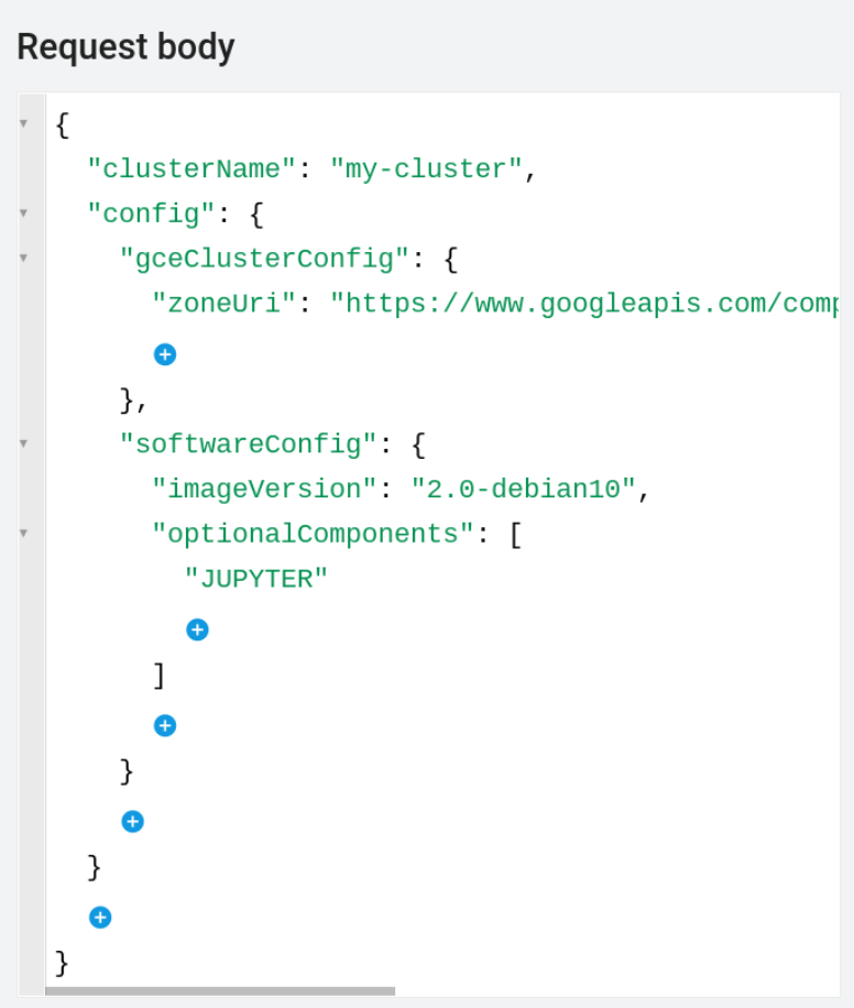 The Request body field displaying lines of code