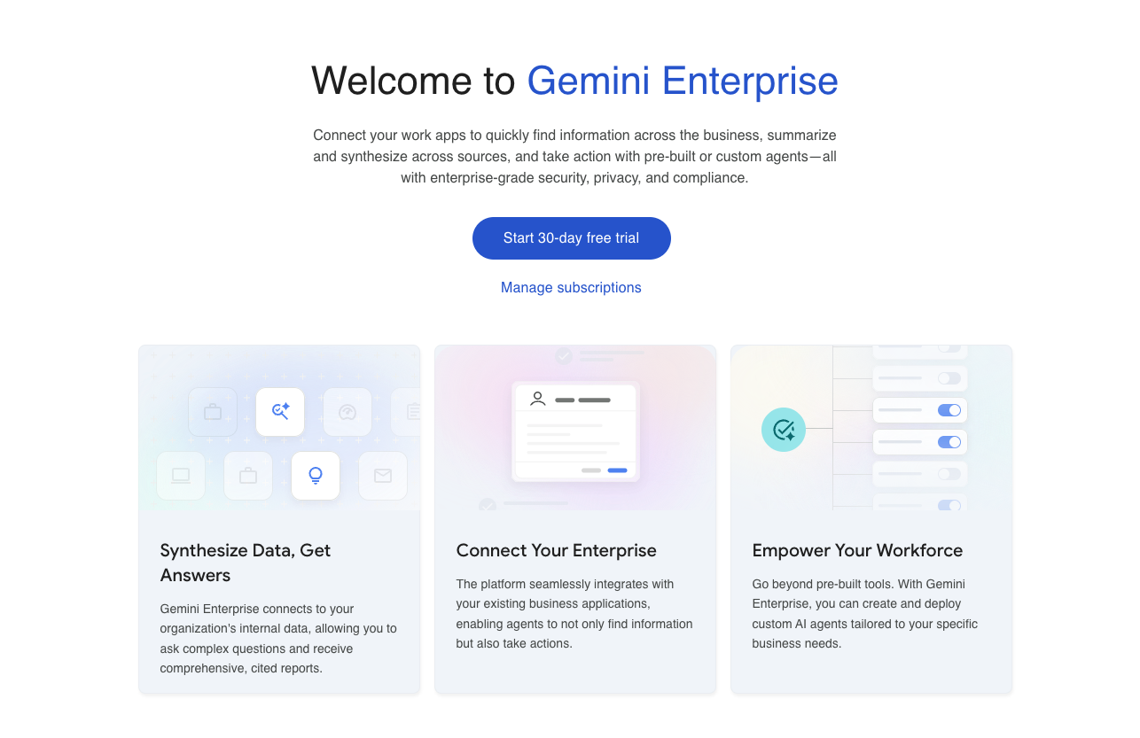 Gemini Enterprise landing page