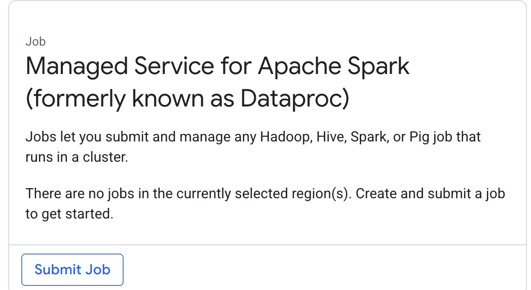 The Managed Service for Apache Spark page with the Submit Job button highlighted