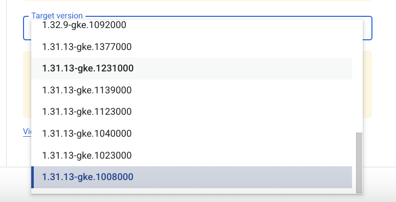 Version 1.19.16-gke.9400 selected in the Static version dropdown