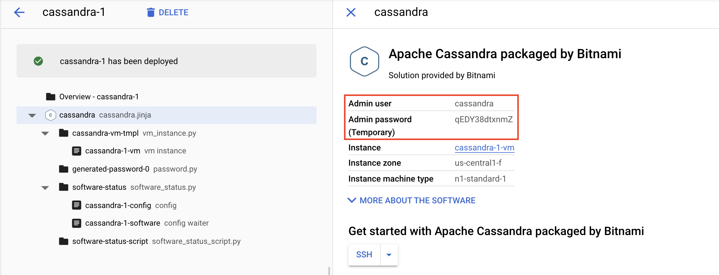 Cassandra window displaying the highlighted Admin user and Admin password