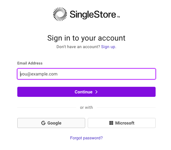 SingleStore sign in page