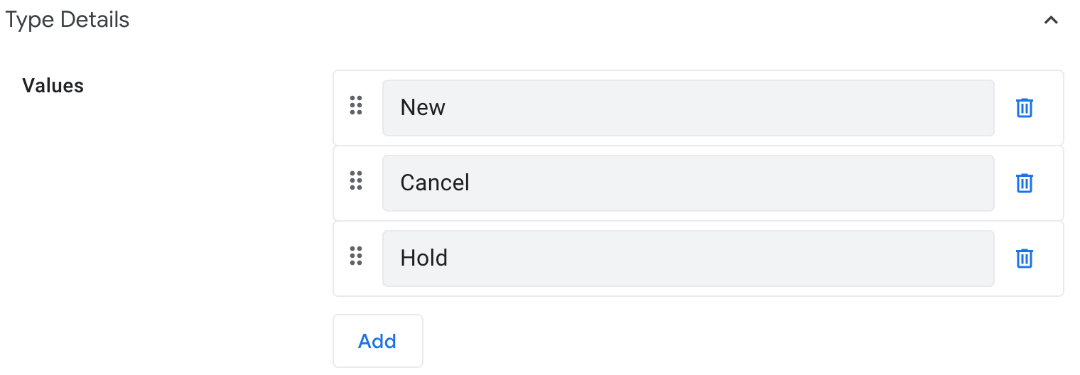 The aforementioned status values listed in the Values category.