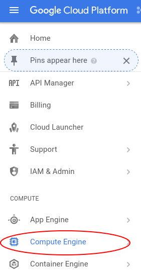 The Compute Engine option highlighted in the Compute section of the expanded navigation menu