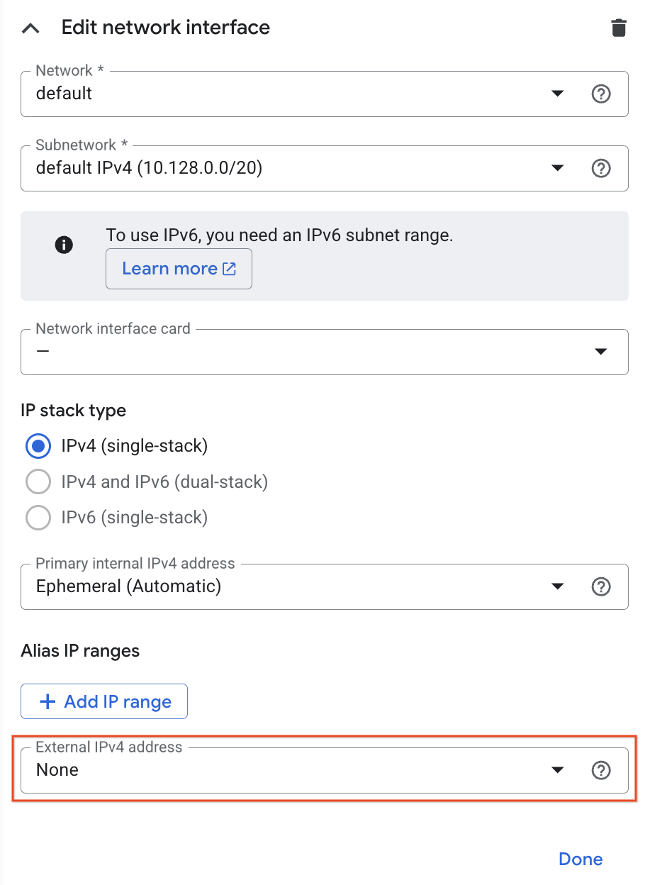 network interface filled out
