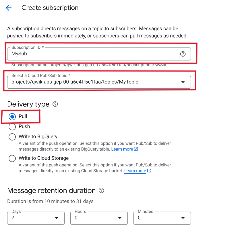 Add subscription to topic dialog box