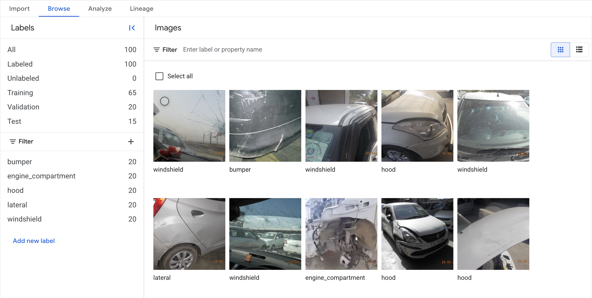 Image tiles on the Browse tabbed page