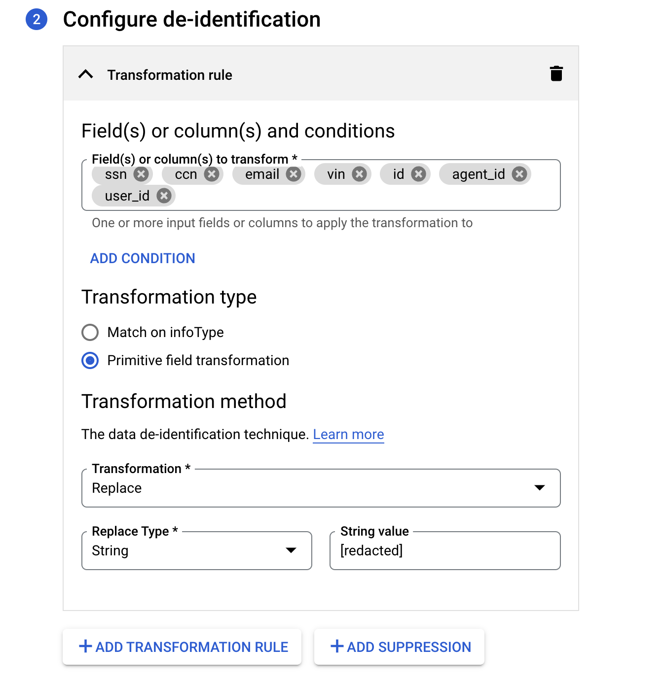 configure structured deidentification