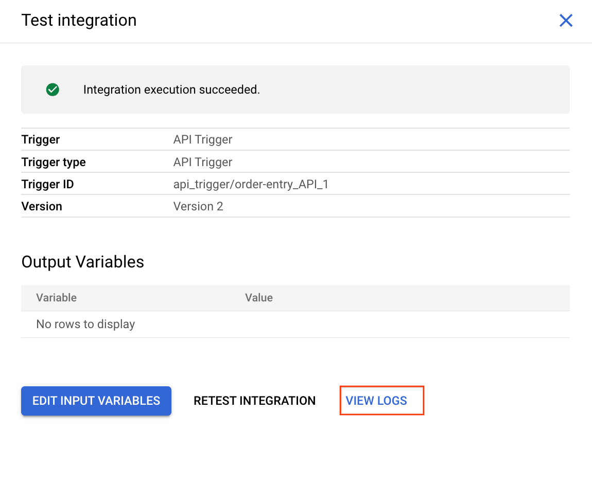 View Logs button selected