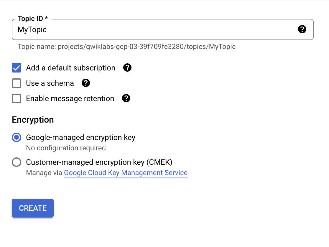 Create a topic dialog box