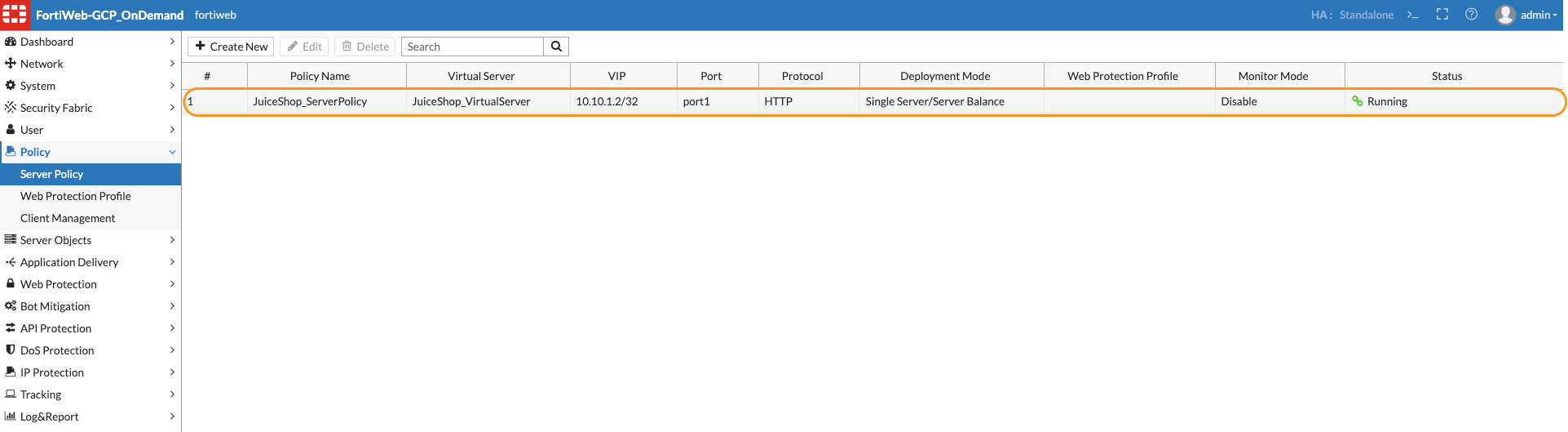 FortiWeb Policy Web Protection Profile
