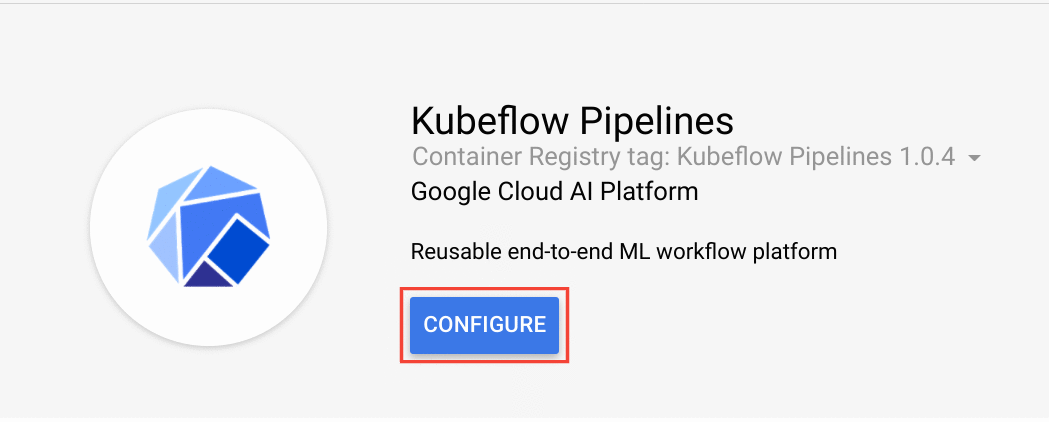 The Configure button highlighted in the Kubeflow Pipelines diaog box