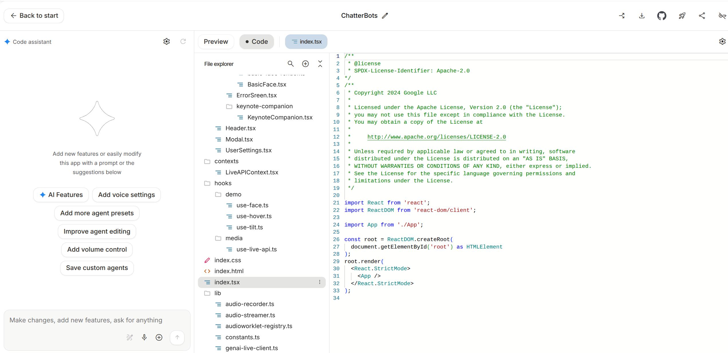 Chatter bots application code