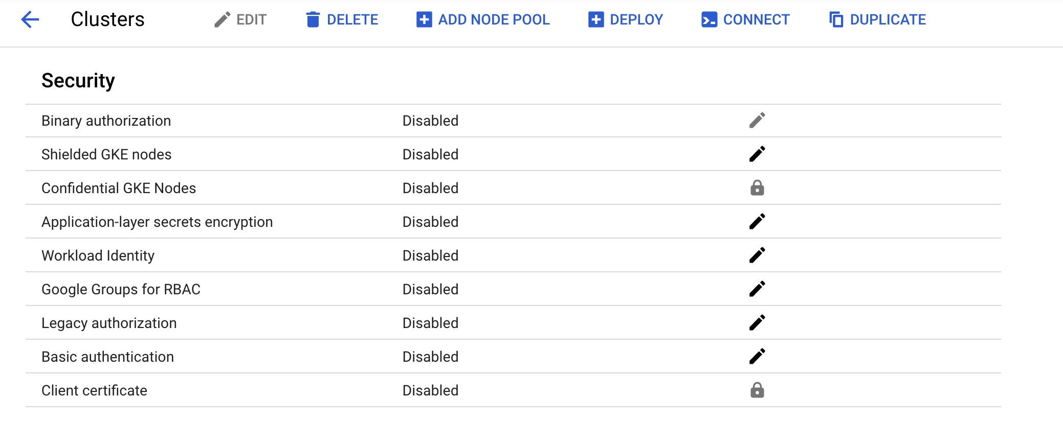 GCP コンソールでのクラスタの設定