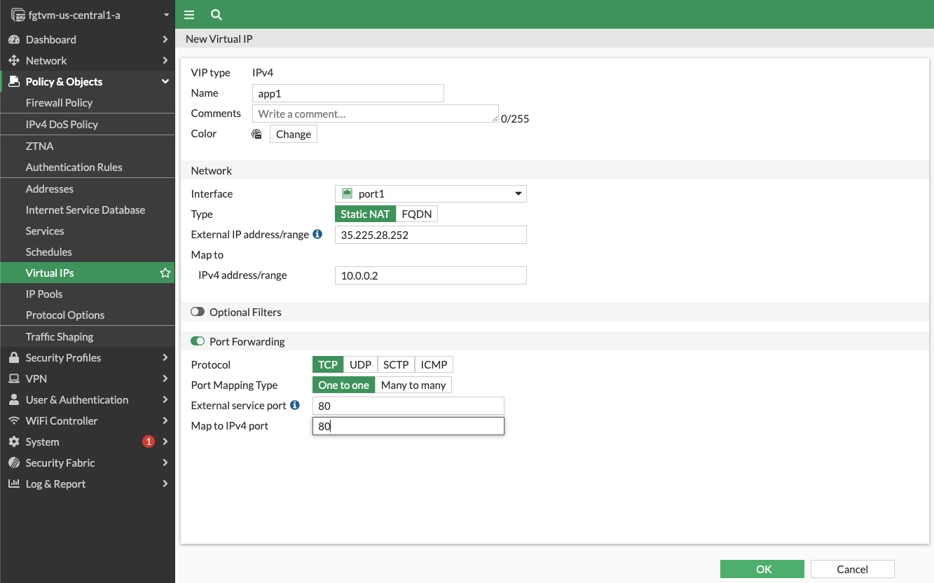 FortiGate - new Virtual IP