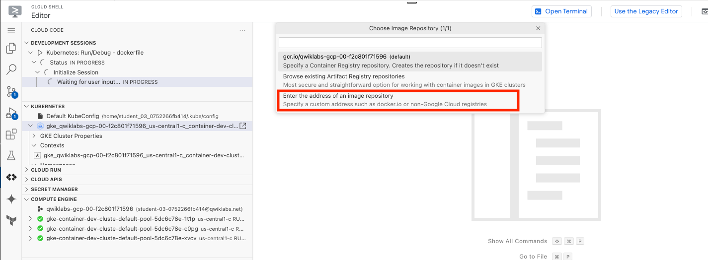 Cloud Code Select Image Repository